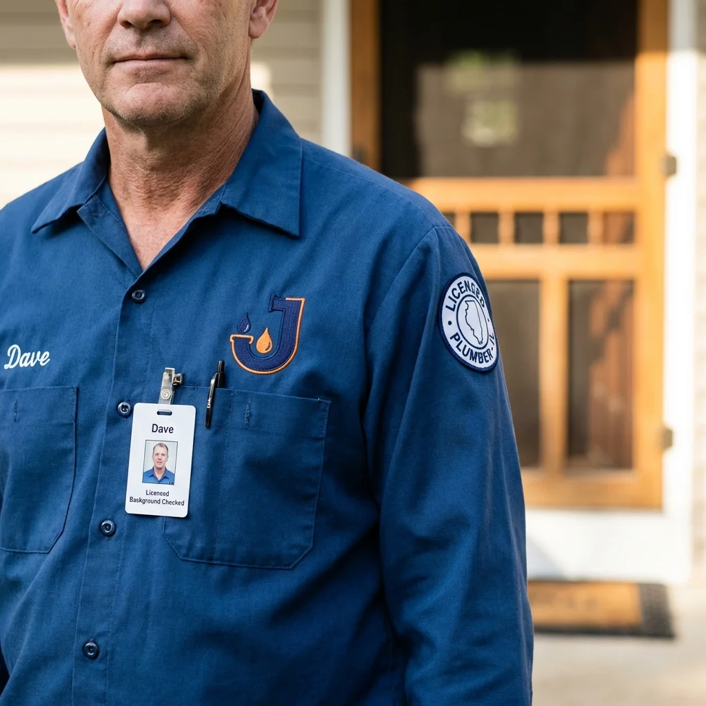 Licensed plumber showing ID badge in Ecorse, MI