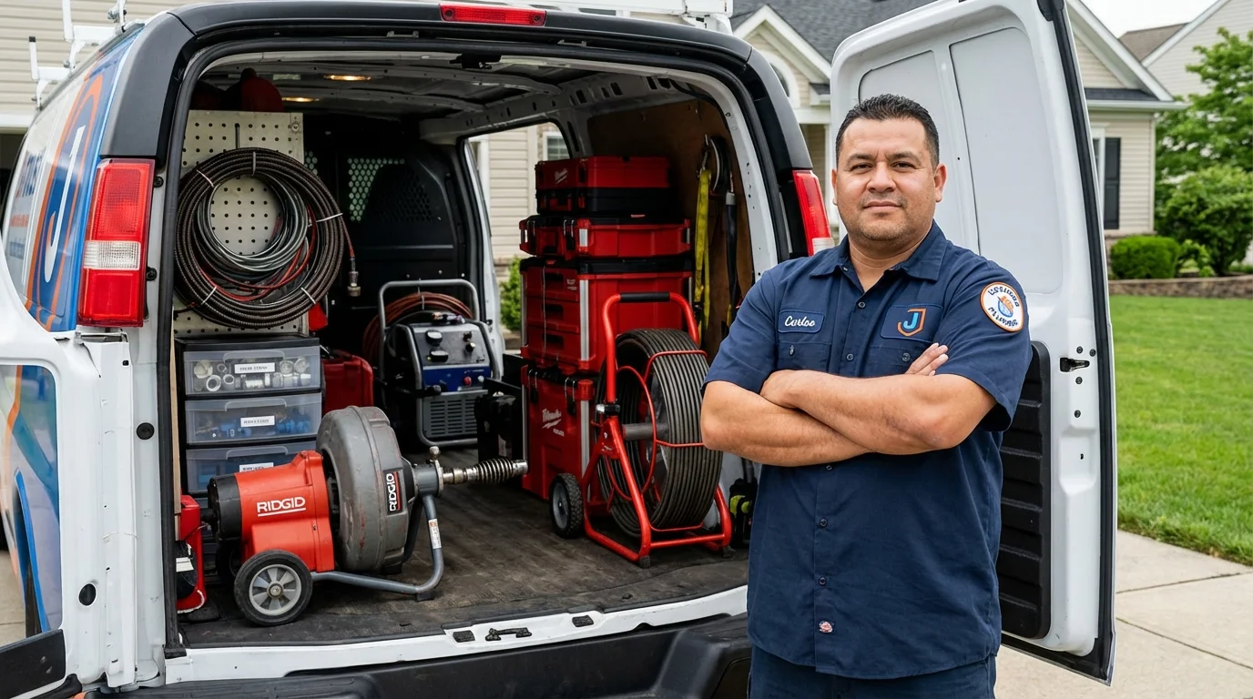 Professional drain cleaning equipment and Johns Plumbing LLC plumber in Ecorse