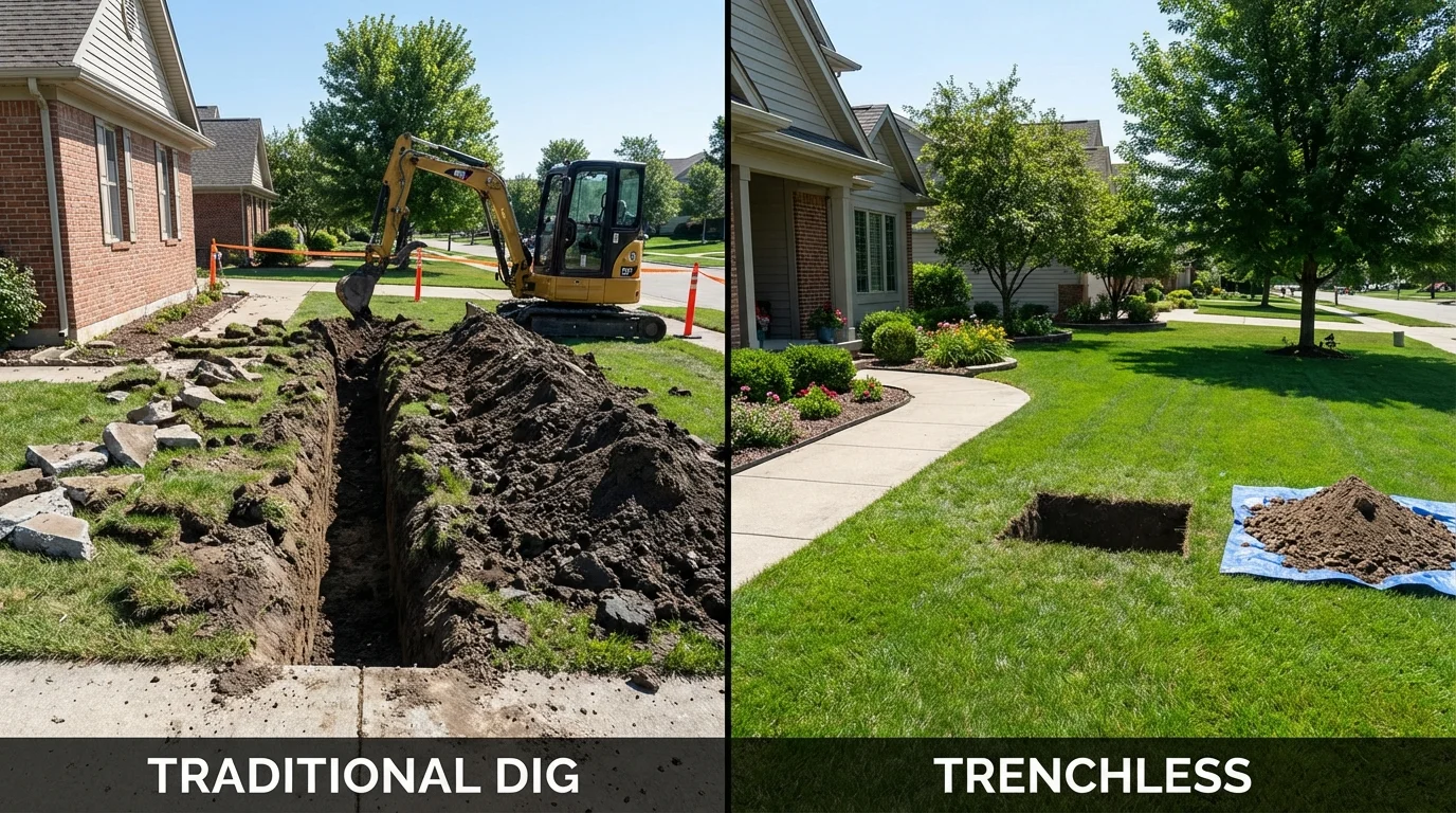 Trenchless sewer repair with minimal yard damage versus traditional excavation in Ecorse, MI